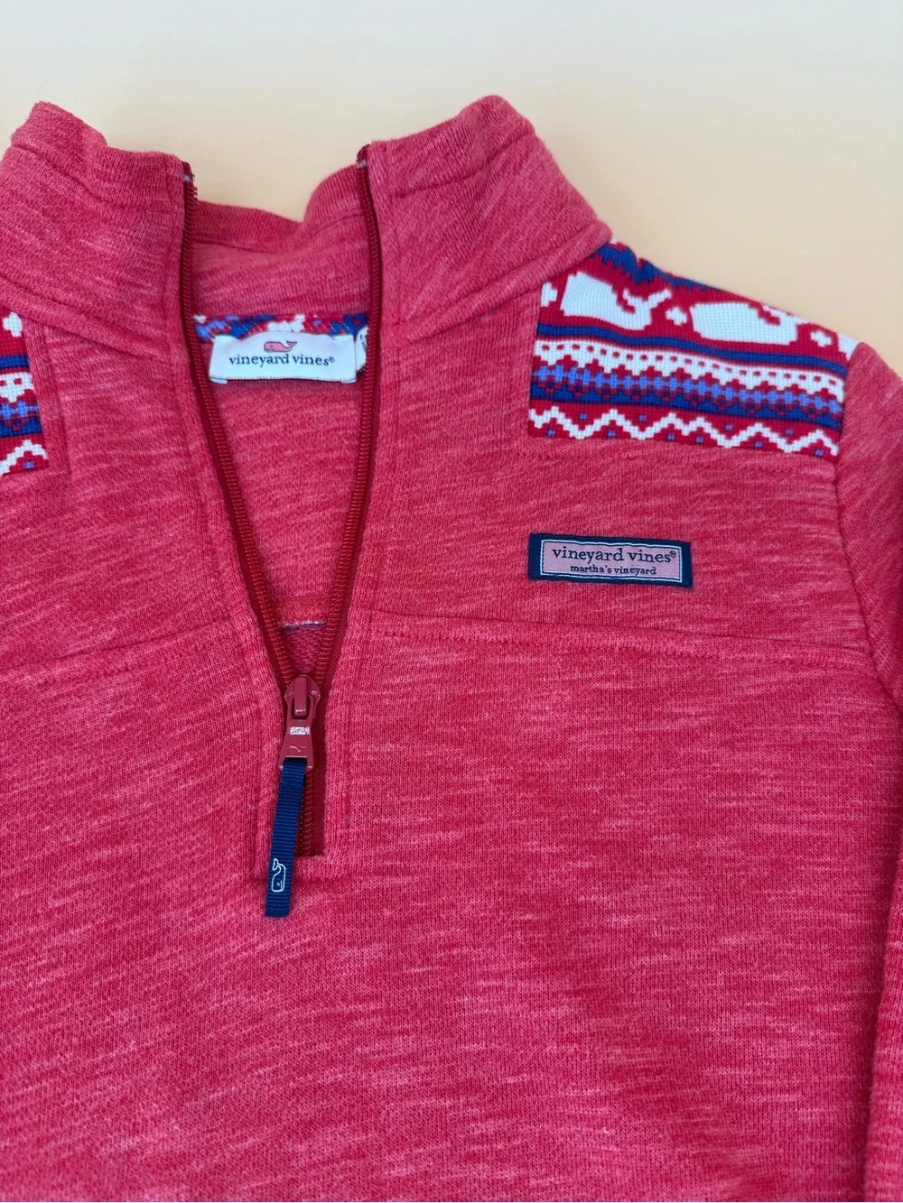 Vineyard Vines Red Half-Zip Pullover with Nordic Trim